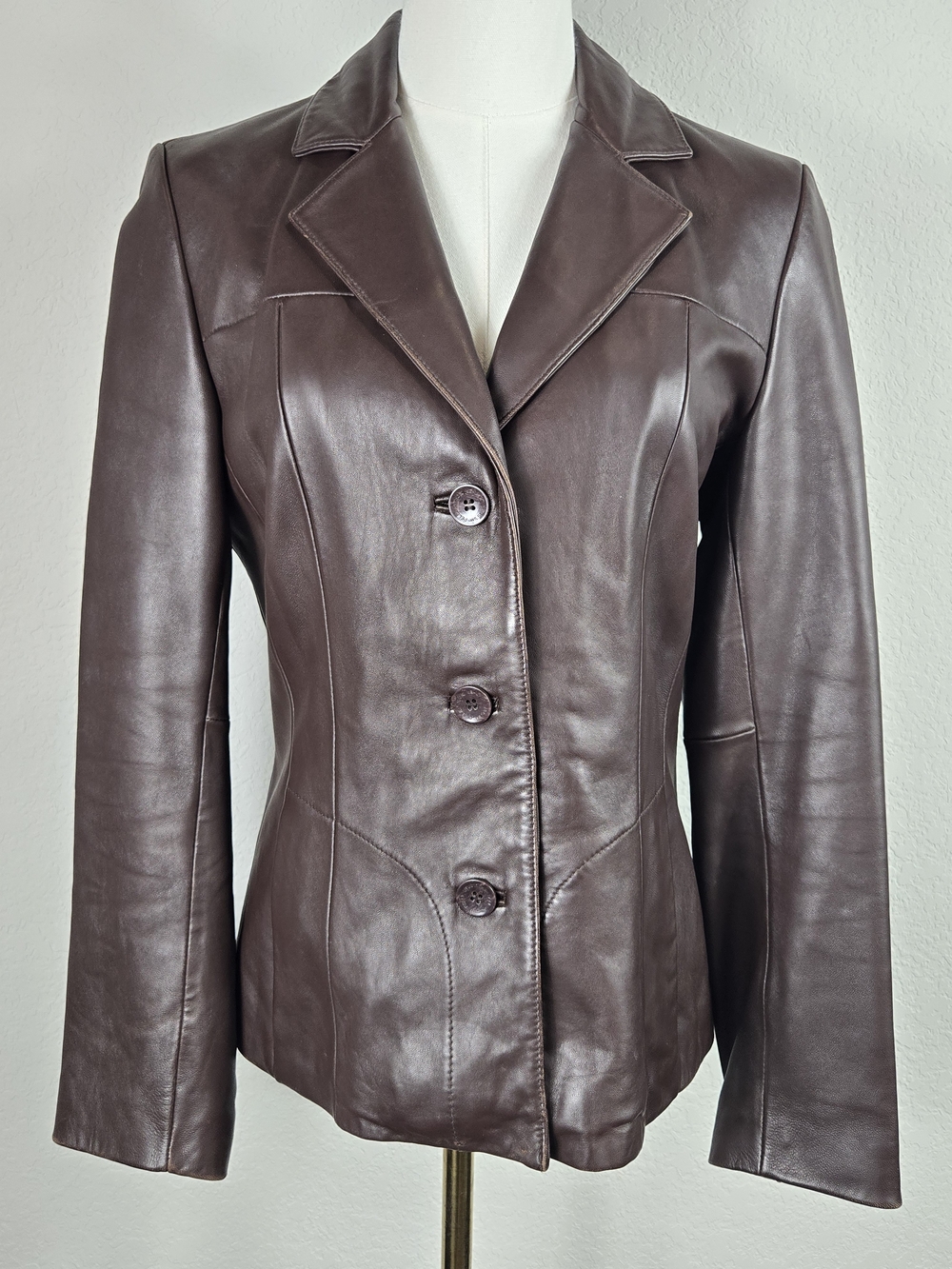 Wilsons Pelle Studio Brown Leather Blazer Jacket Vintage Y2K Moto Small